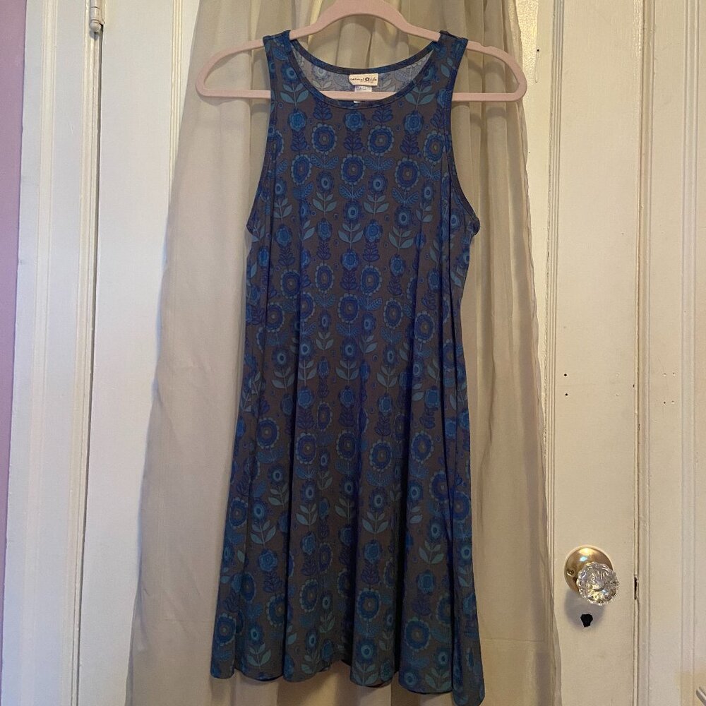 Natural Life mini tank dress, blue and gray floral, size medium